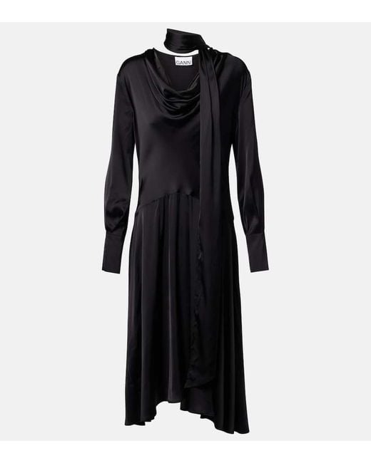 Vestido Midi Asimetrico Ganni de color Black