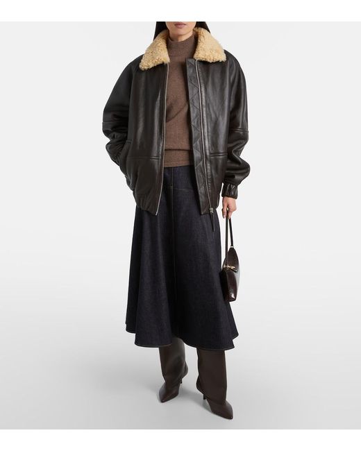 Jacquemus Black Bombardier Shearling-Trimmed Leather Bomber Jacket