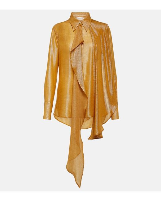 Blusa drapeada de lame con lazada de Victoria Beckham de color Amarillo |  Lyst