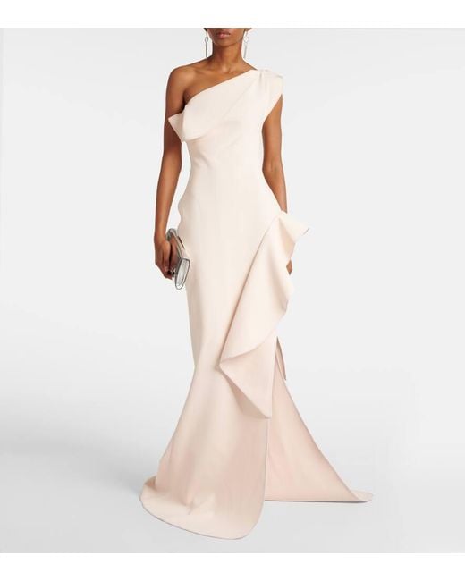 Abito Lungo Monospalla Provenance Con Volant di Maticevski in Natural