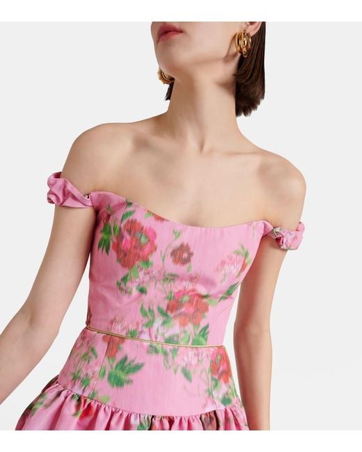 Markarian Pink Giorgia Floral Off-shoulder Midi Dress