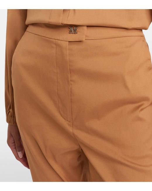 Max Mara Brown Curve Cotton-Blend Cropped Straight Pants