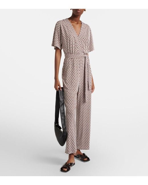 Max Mara Natural Belted Printed Jumpsuit