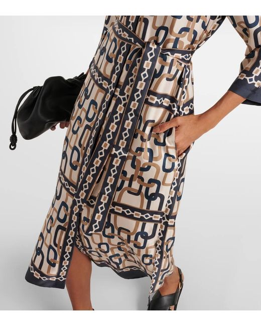 Max Mara Blue Falesia Printed Twill Midi Dress