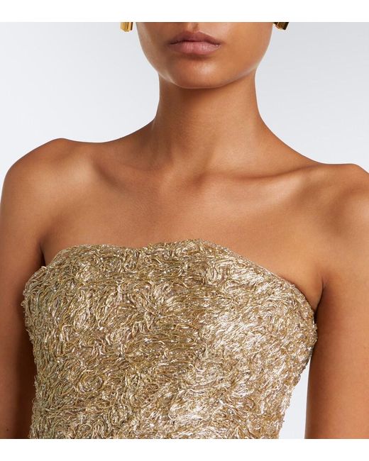 Marmar Halim Natural Embroidered Pleated Tulle Gown