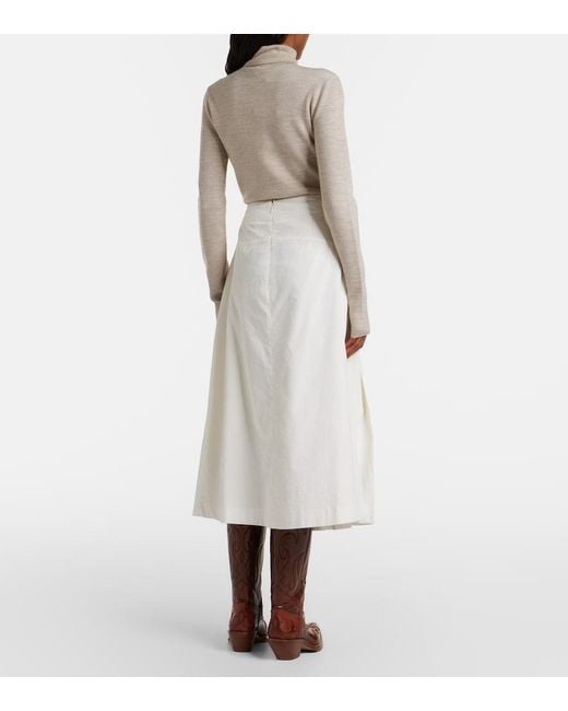 Gabriela Hearst White Wesley Pleated Cotton Corduroy Midi Skirt