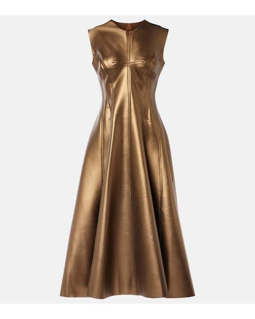 Norma Kamali Brown Faux Leather Midi Dress