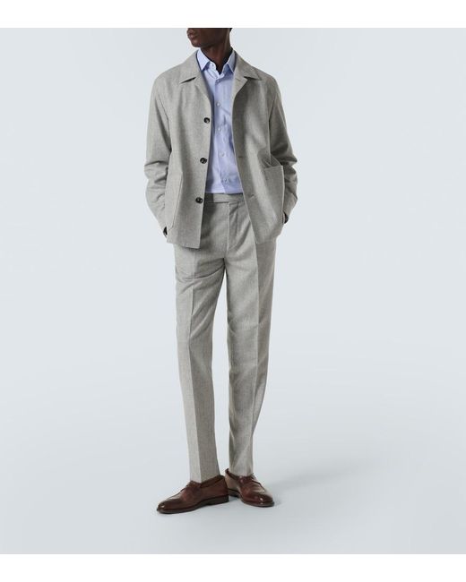 Zegna Gray Wool Straight Pants for men