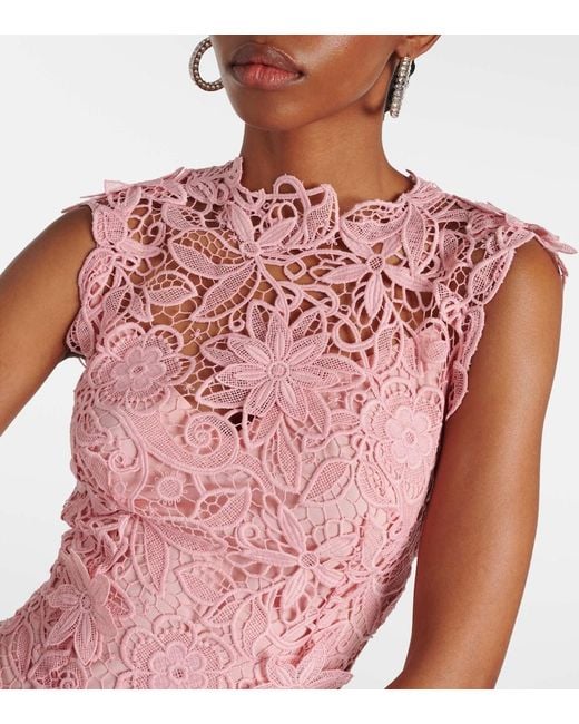 Monique Lhuillier Pink Floral Lace Guipure Midi Dress