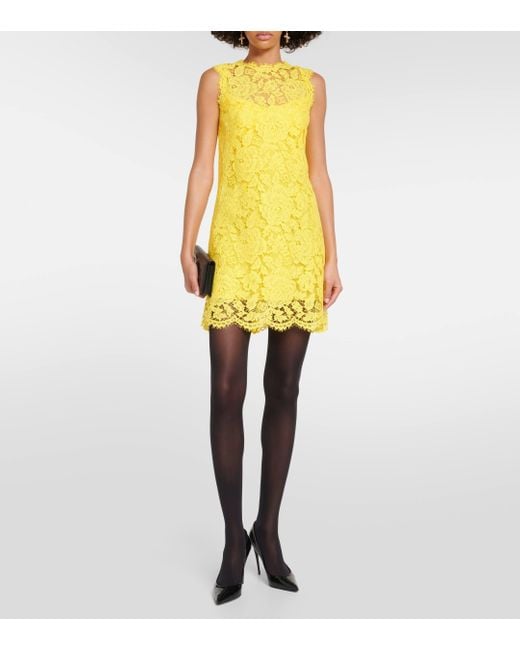 Dolce & Gabbana Yellow Cotton-blend Lace Minidress