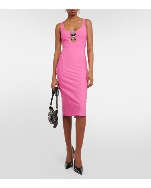 Blumarine Pink Embellished Cutout Jersey Midi Dress