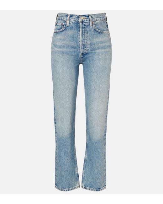 Agolde Blue 90's Pinch Waist High-Rise Straight Jeans