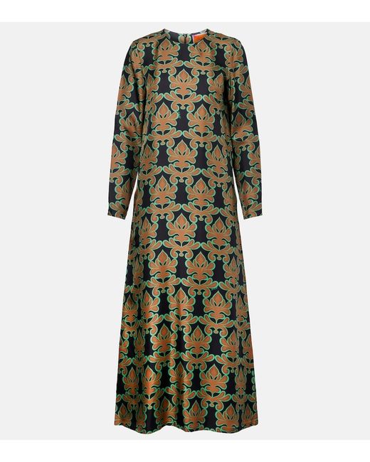 LaDoubleJ Green Swing Printed Silk Twill Midi Dress