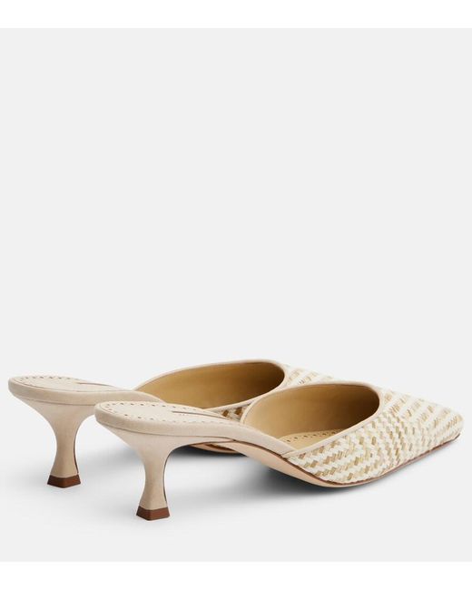 Manolo Blahnik Natural Carolyne Leather-Trimmed Woven Mules