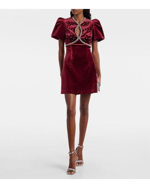 Rebecca Vallance Red Edwiena Embellished Velvet Minidress