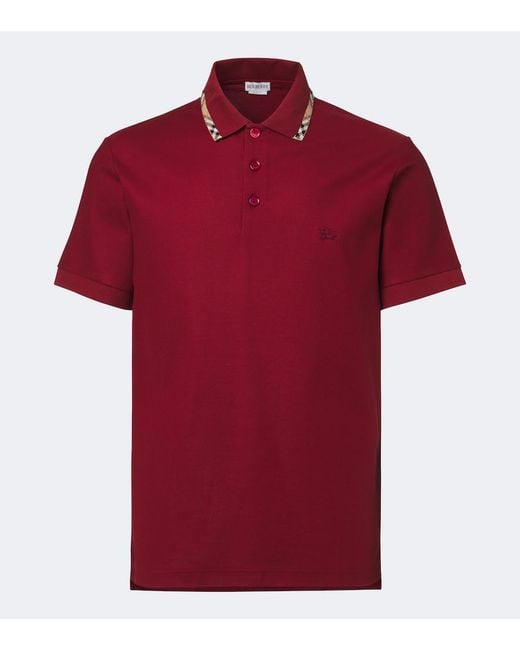 Burberry Red Check Cotton Pique Polo Shirt for men