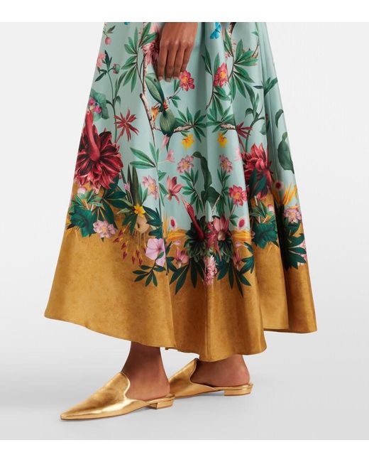 LaDoubleJ Green Magnifico Floral Silk Twill Maxi Dress