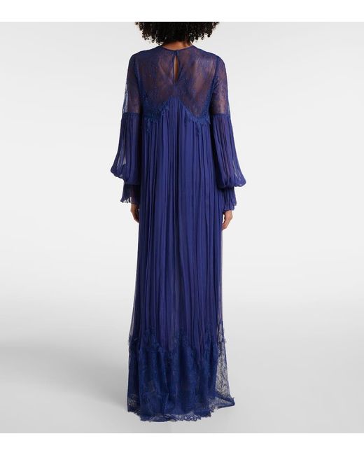 Costarellos Blue Renia Chantilly Lace Gown