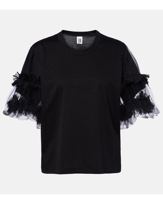 Noir Kei Ninomiya Black Ruffled Tulle-Trimmed Cotton T-Shirt