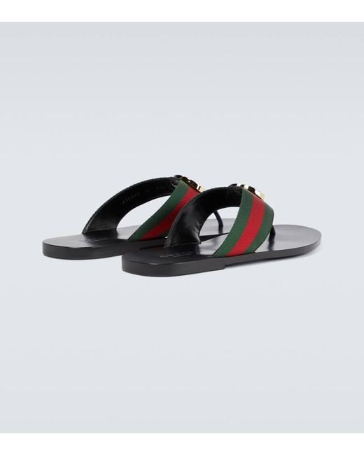 Gucci Black Kika Web-Stripe Woven Flip-Flops for men