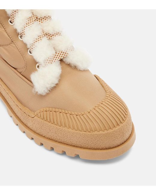 Aquazzura Natural Glacier Shearling-Lined Lace-Up Boots