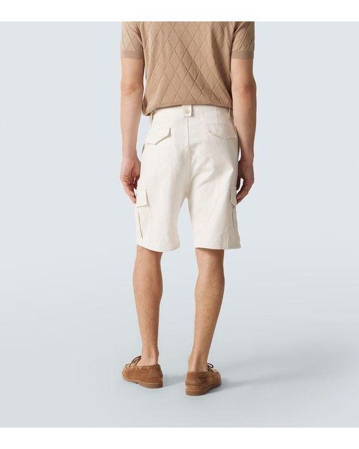 Brunello Cucinelli Natural Cotton And Linen Canvas Cargo Shorts for men