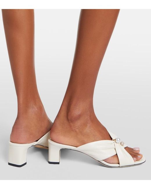 Jimmy Choo Natural Rafi Embellished Leather Mules