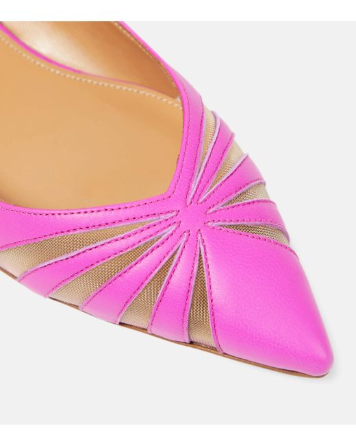 Aquazzura Pink The Spy Leather And Mesh Ballet Flats
