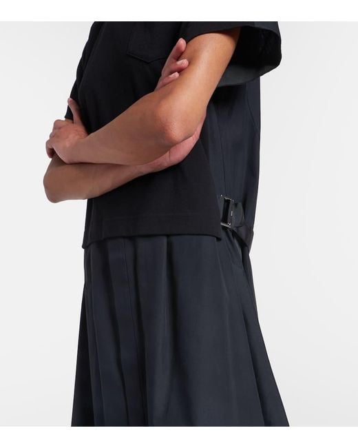 Sacai Black Cotton Poplin And Jersey Maxi Dress