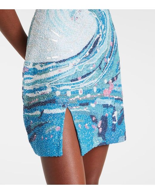Staud Blue Verziertes Minikleid Le Sable