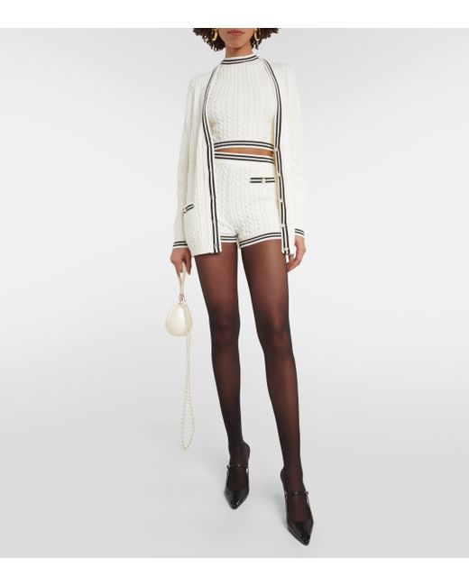 Alessandra Rich White Striped Cable-knit Cotton Shorts