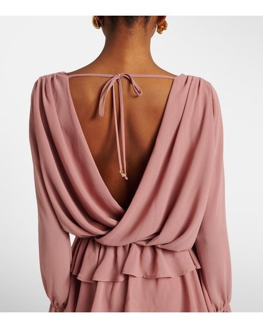 Bananhot Pink Giselle Asymmetric Tiered Maxi Dress