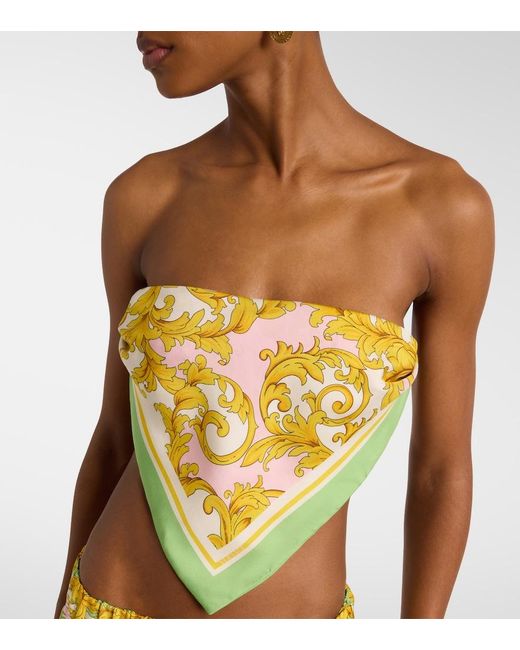 Versace Metallic Printed Silk Twill Bandeau Top