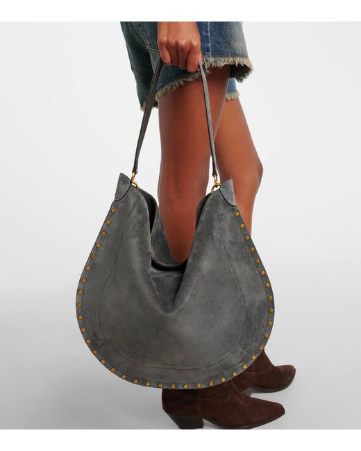 Isabel Marant Gray Oskan Soft Medium Suede Shoulder Bag