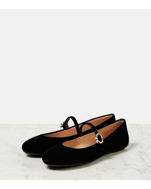 Gianvito Rossi Black Carla Velvet Ballet Flats