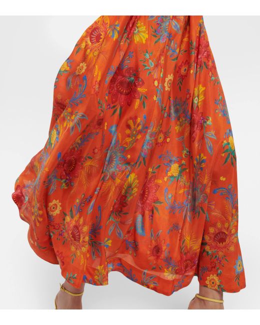 Zimmermann Orange Floral Silk Maxi Dress