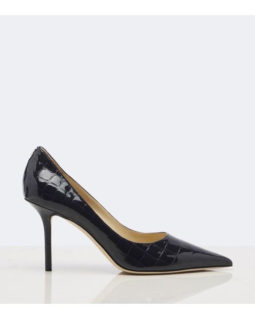 Jimmy Choo Blue Love Croc-Effect Patent Leather Pumps