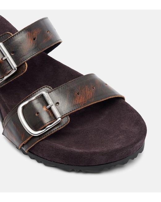 Dries Van Noten Black Leather And Suede Slides