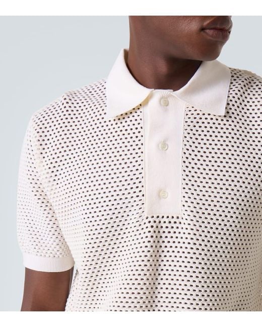 Givenchy White Open-Knit Cotton-Blend Polo Shirt for men