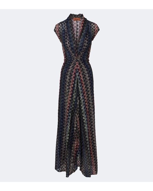 Missoni Blue Gathered Knitted Maxi Dress
