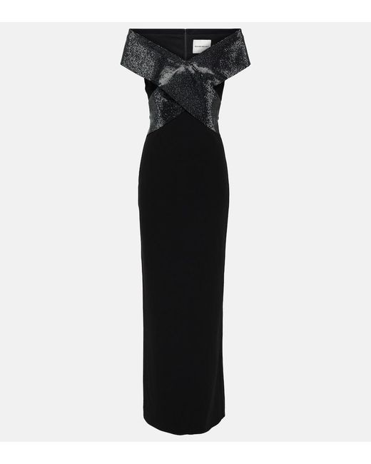 Roland Mouret Black Off-Shoulder Velvet-Trimmed Cady Gown