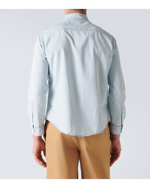 Camisa de chambray de algodon con logo Miu Miu de hombre de color Blue