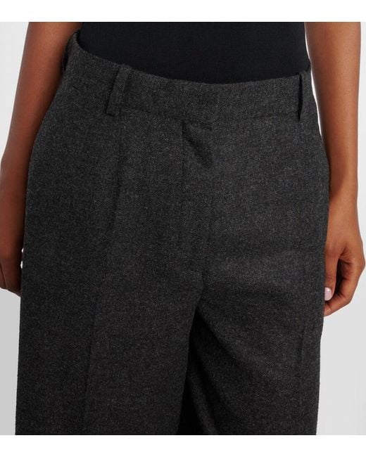 Totême  Black High-Rise Flannel Wide-Leg Pants