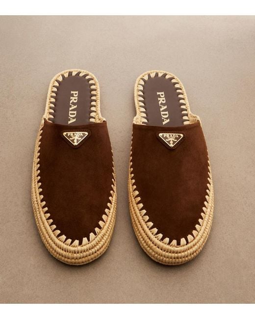 Prada Brown Suede And Jute Mules