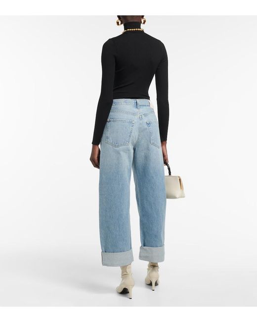 Citizens of Humanity Blue Ayla Mid-Rise Cropped Wide-Leg Jeans