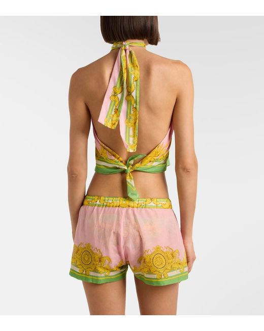 Versace Yellow Printed Cotton And Silk Voile Shorts