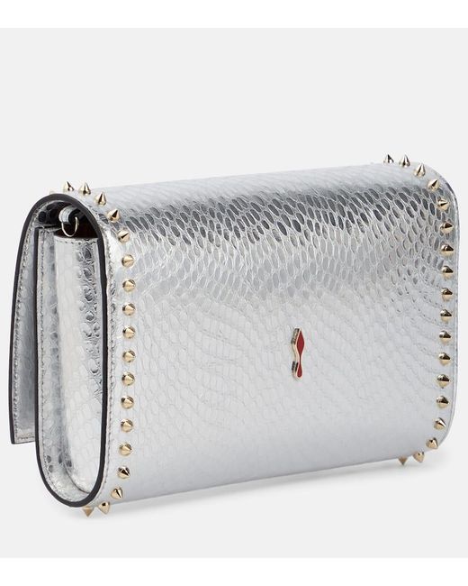 Christian Louboutin Gray Verzierte Clutch Paloma Aus Metallic-Leder