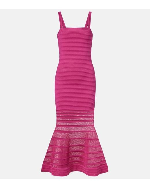 Jonathan Simkhai Pink Vallarie Ribbed-Knit Sheer Midi Dress