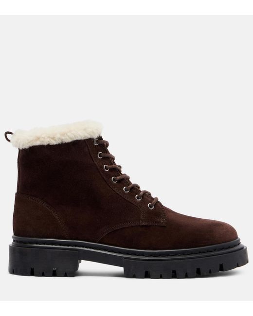 Staud Brown Henry Shearling-Lined Suede Combat Boots