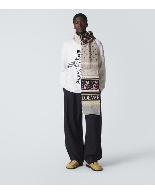 Loewe White X Louis Wain Wool-Blend Jacquard Scarf for men